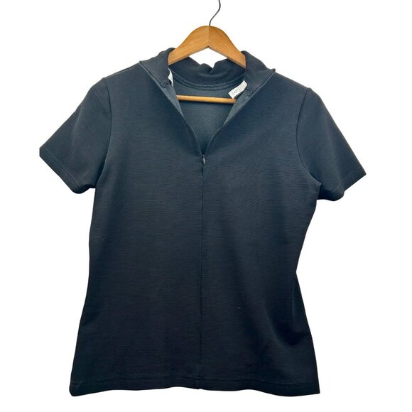 VALERIE STEVENS Y2K Era Black Ribbed Short Sleeve Mock Neck Top Size M - Picture 7 of 8